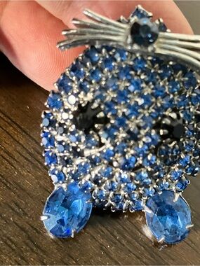Weiss Whimsical Mouse Face Albert Weiss Sapphire Blue Crystal Owl Brooch Pin